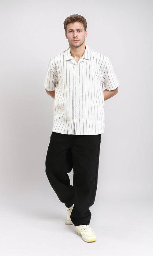 R211120 - Striped Shirt with Classic Collar - Black & White