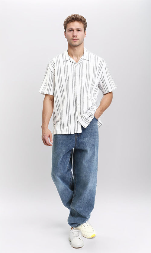 R211122 - Relaxed Fit Summer Striped Shirt - Black & White