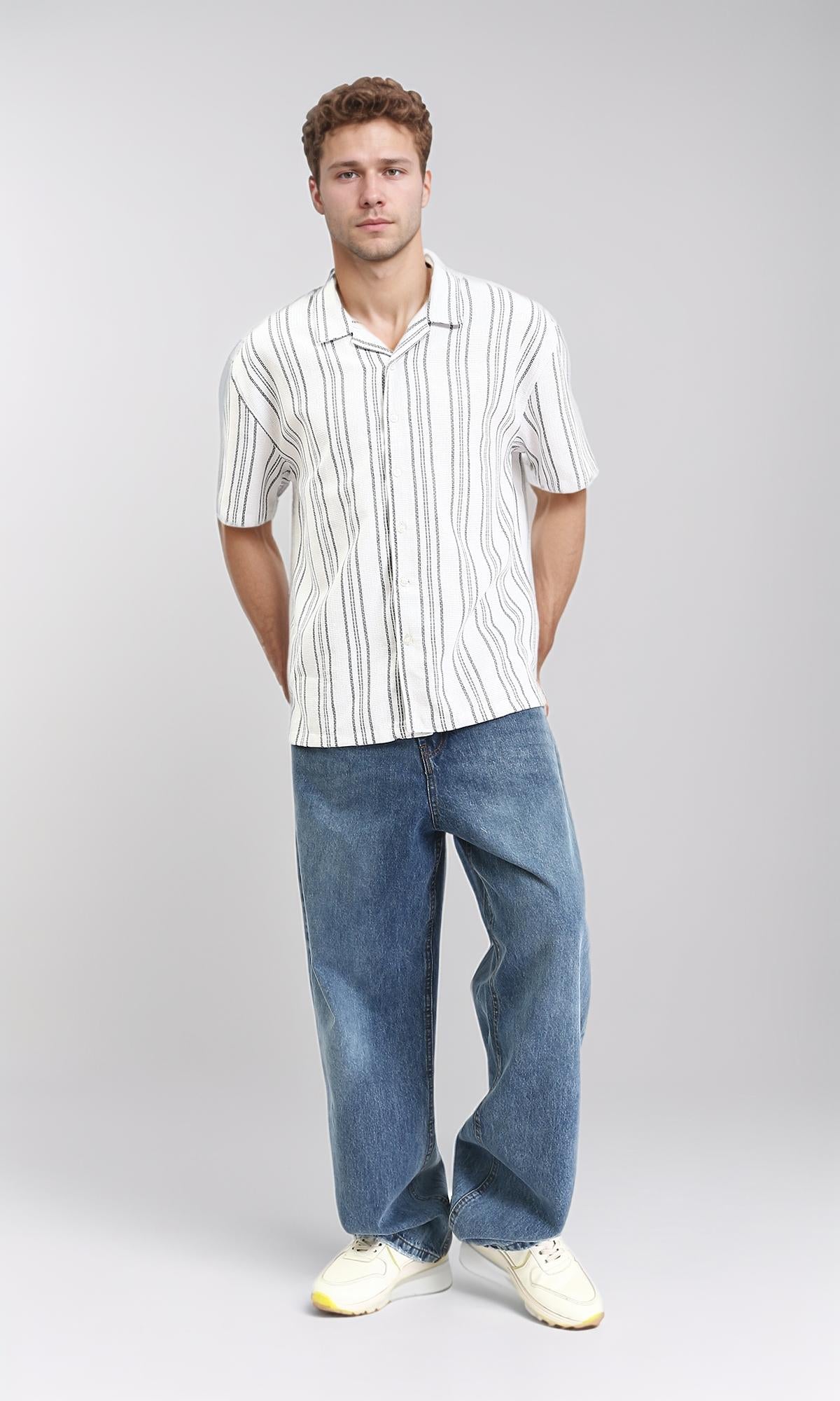 R211122 - Relaxed Fit Summer Striped Shirt - Black & White