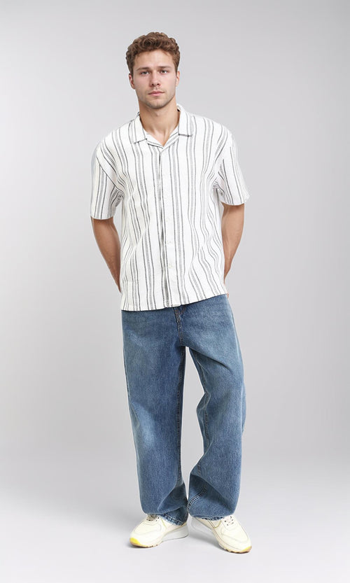 R211122 - Relaxed Fit Summer Striped Shirt - Black & White
