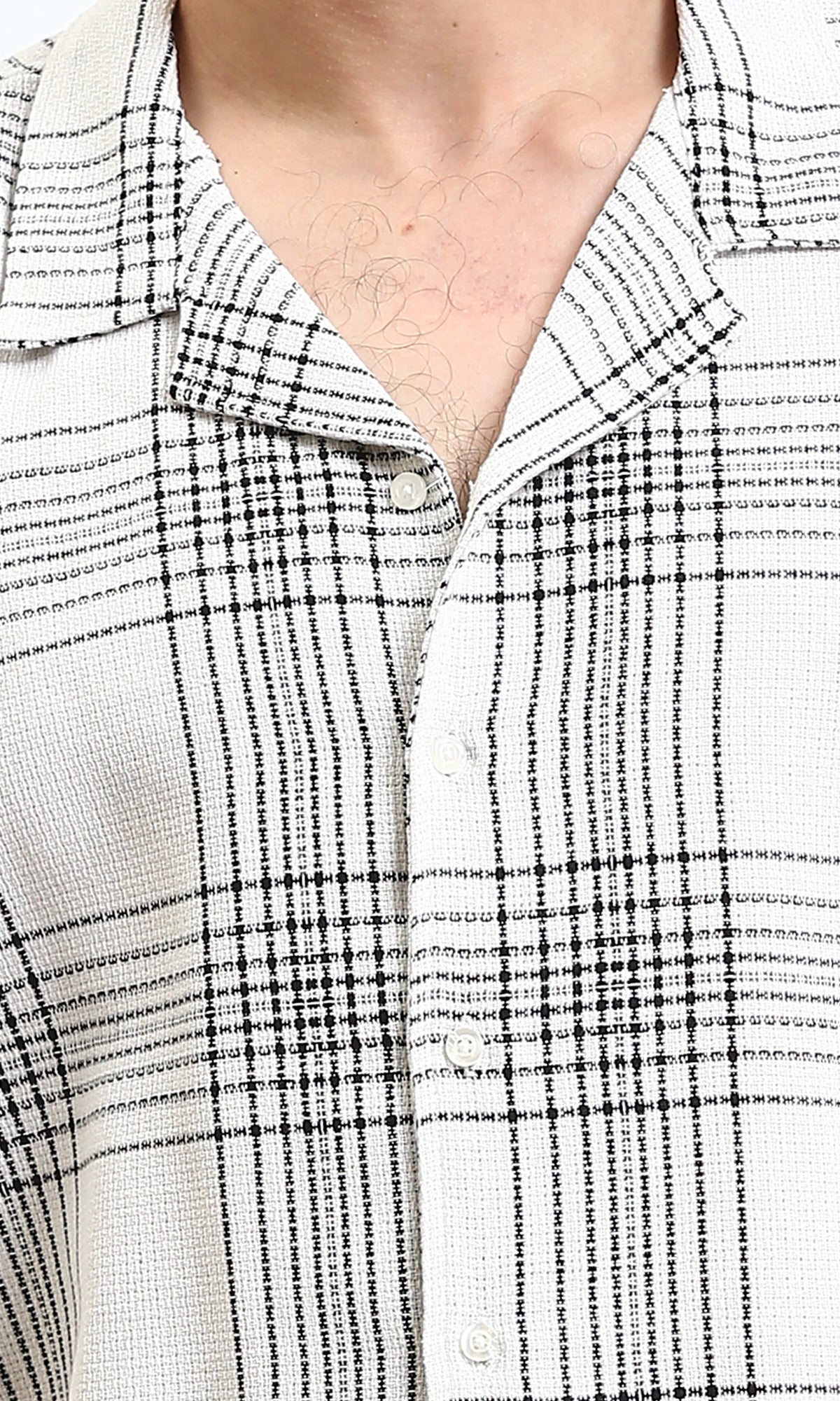 R211124 - Turn Down Collar Summer Tartan Shirt - White & Black