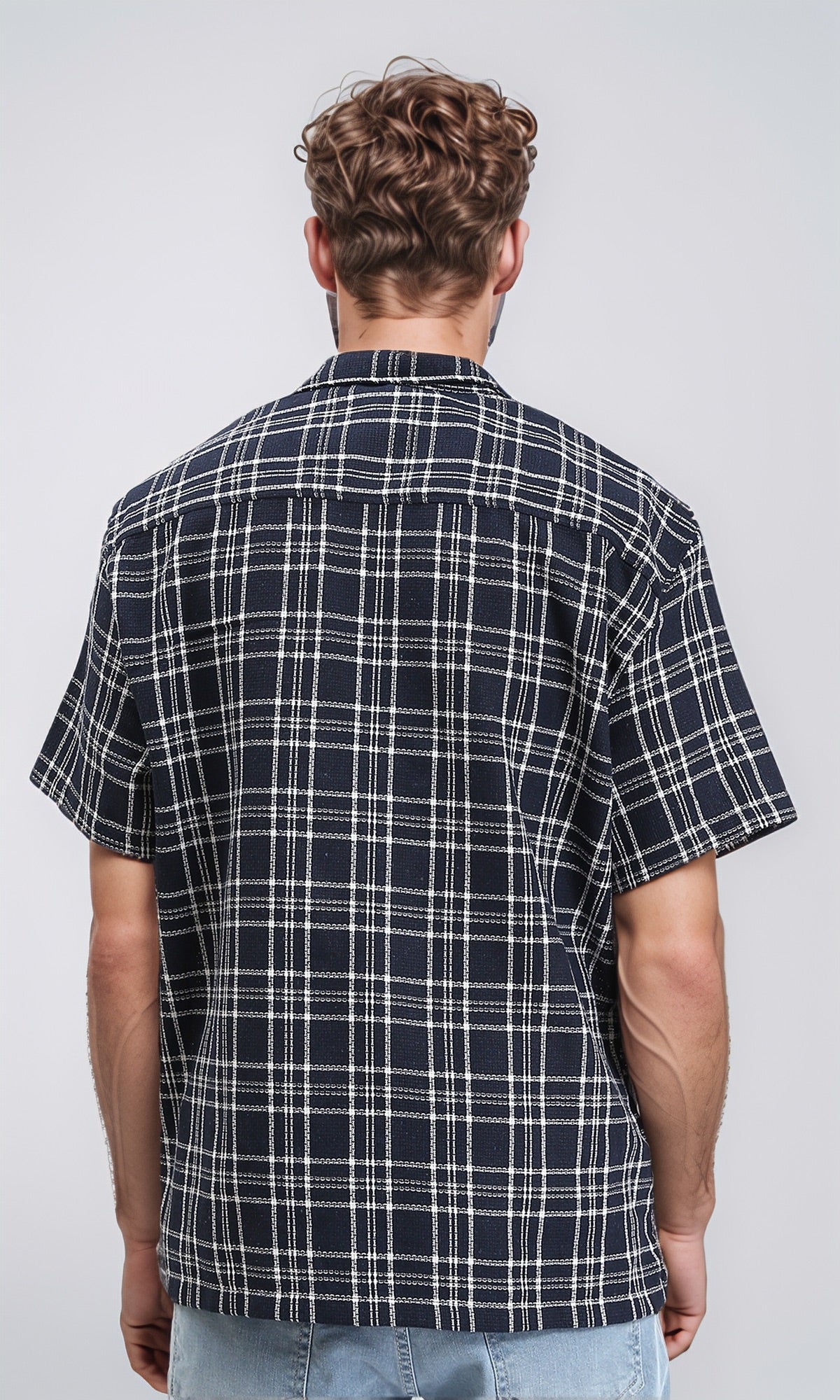 R211127 - Plaid Buttons Down Summer Shirt - Navy Blue & White