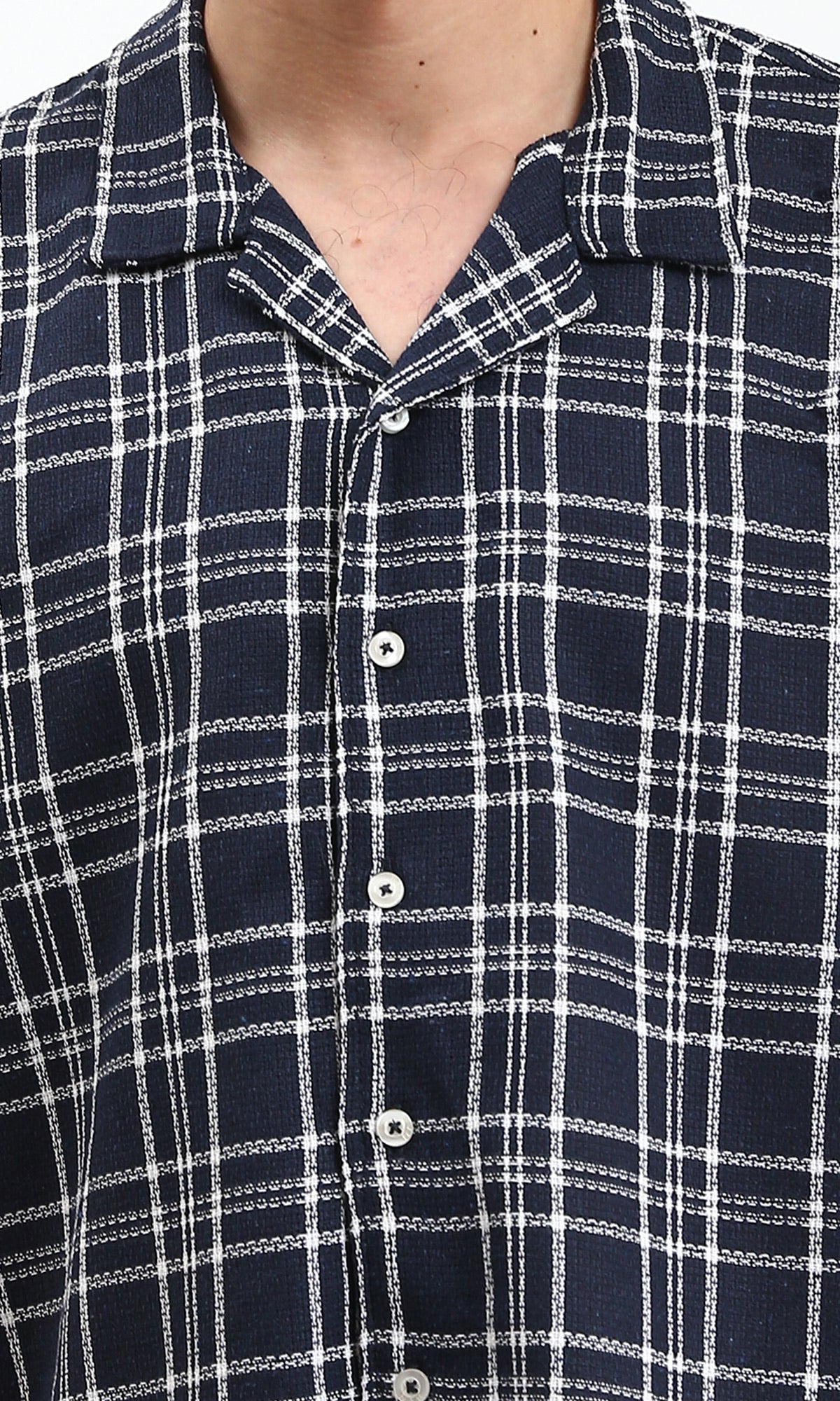 R211127 - Plaid Buttons Down Summer Shirt - Navy Blue & White