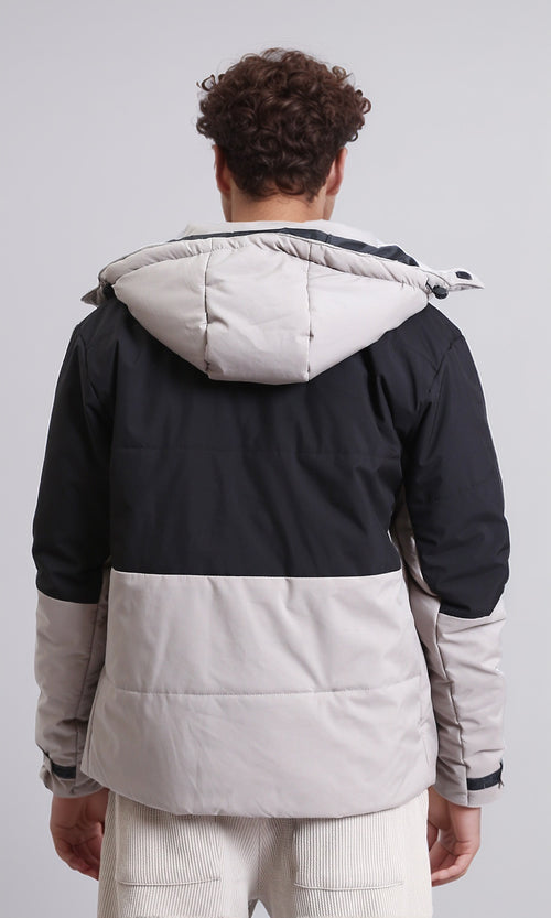 R211173 - Bi-Tone Solid Bomber Jacket - Black & Light Grey