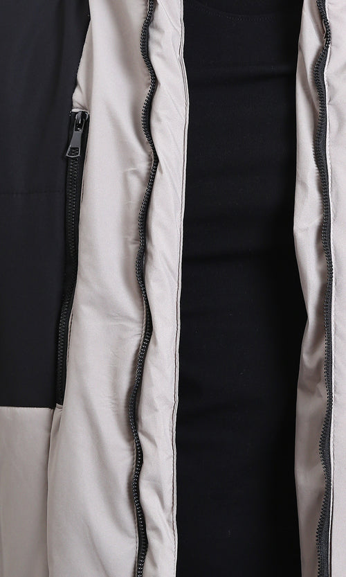 R211173 - Bi-Tone Solid Bomber Jacket - Black & Light Grey