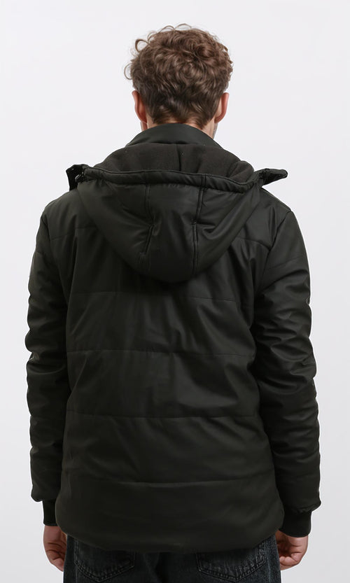 R211175 - Hooded Neck Winter Jacket with Double Closure - Black