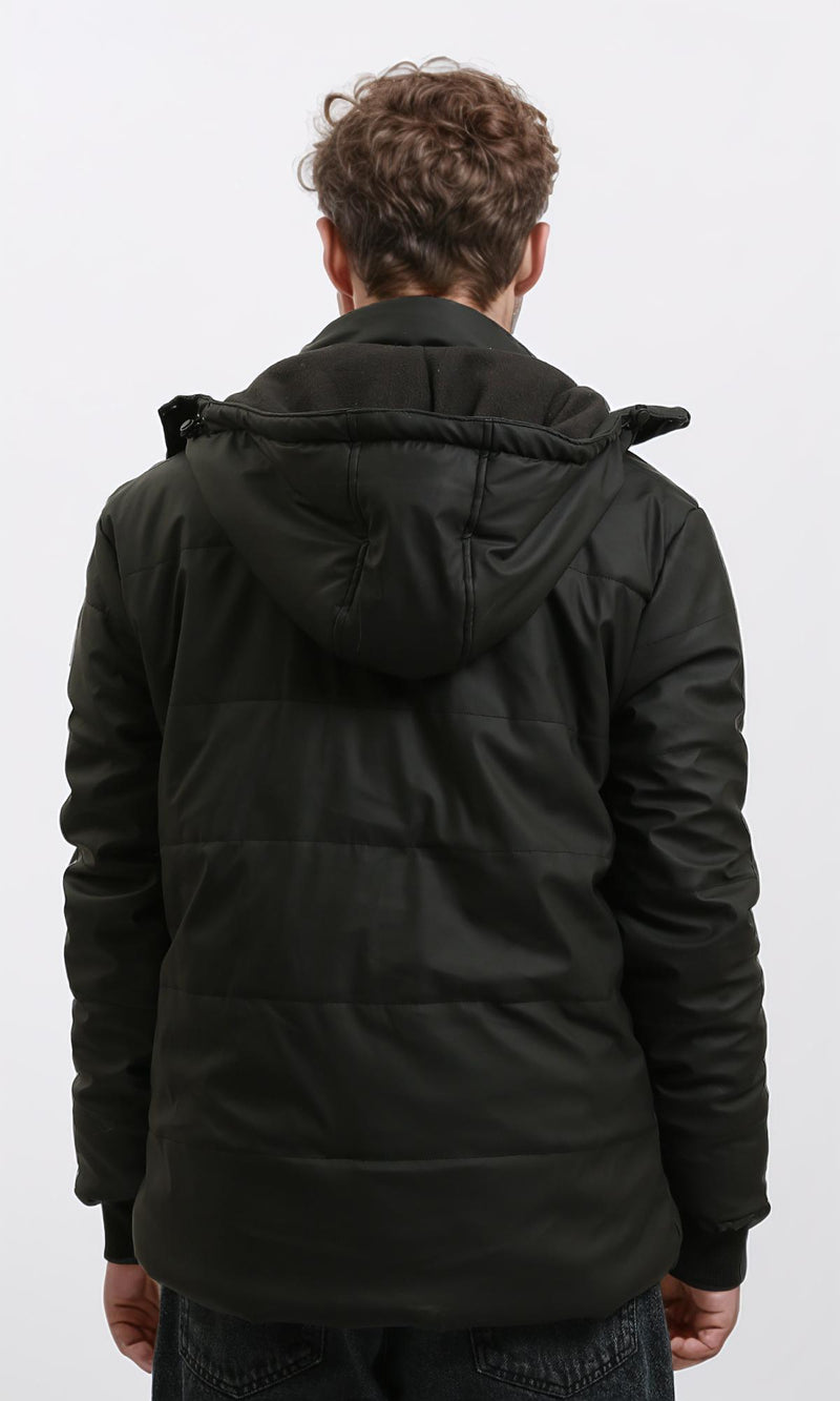 R211175 - Hooded Neck Winter Jacket with Double Closure - Black