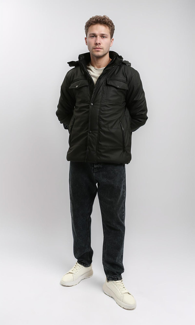R211175 - Hooded Neck Winter Jacket with Double Closure - Black