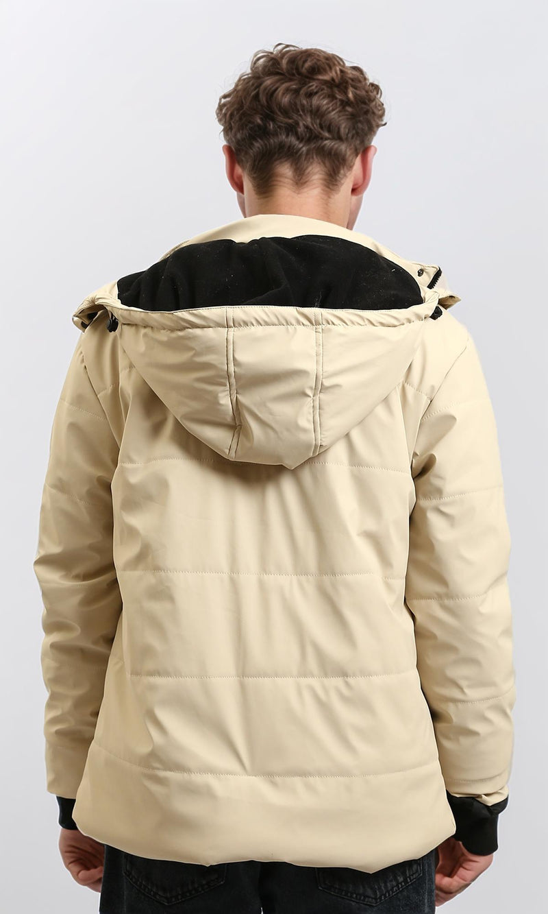 R211177 - Hooded Neck Winter Jacket with Double Closure - Beige