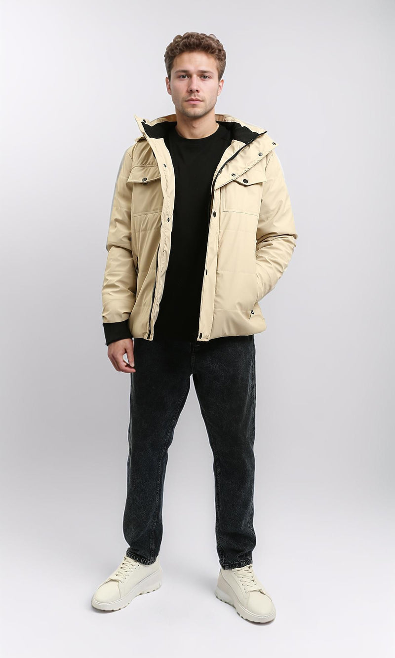R211177 - Hooded Neck Winter Jacket with Double Closure - Beige
