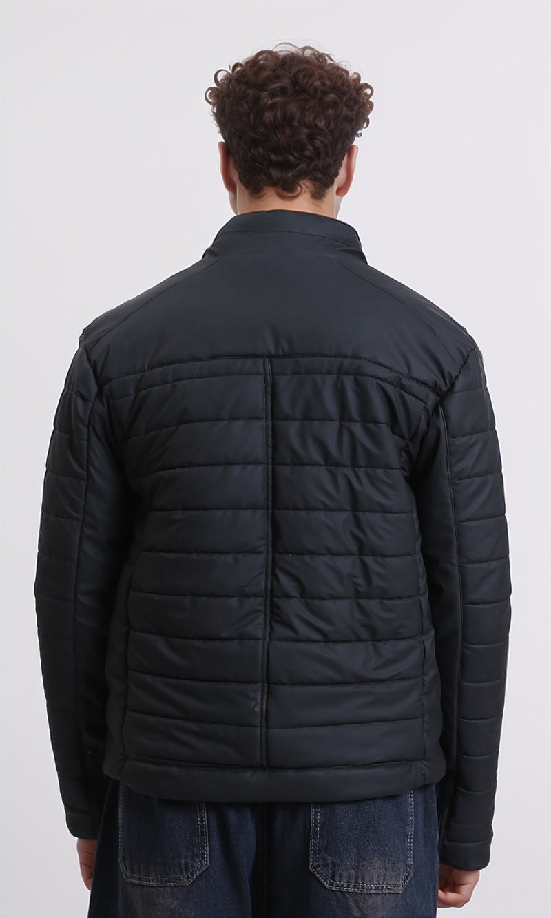 R211178 - Quilted Jacket with Front Zipped Pockets - Black