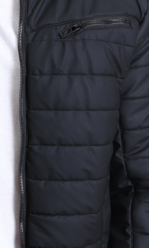 R211178 - Quilted Jacket with Front Zipped Pockets - Black