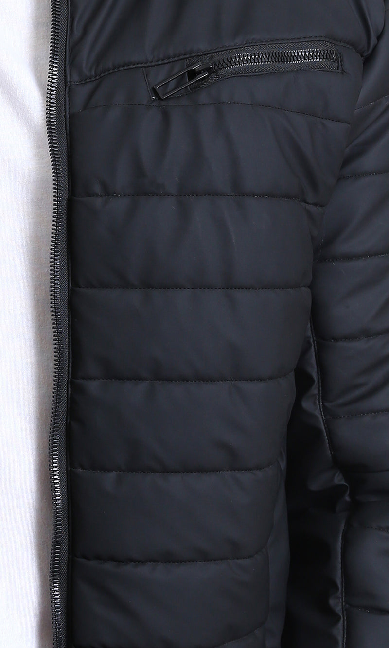 R211178 - Quilted Jacket with Front Zipped Pockets - Black