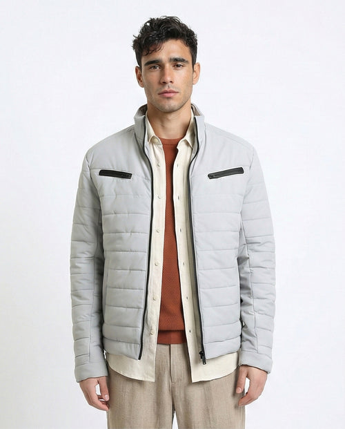 Zipped Bomber Jacket with Side Pockets - Light Grey