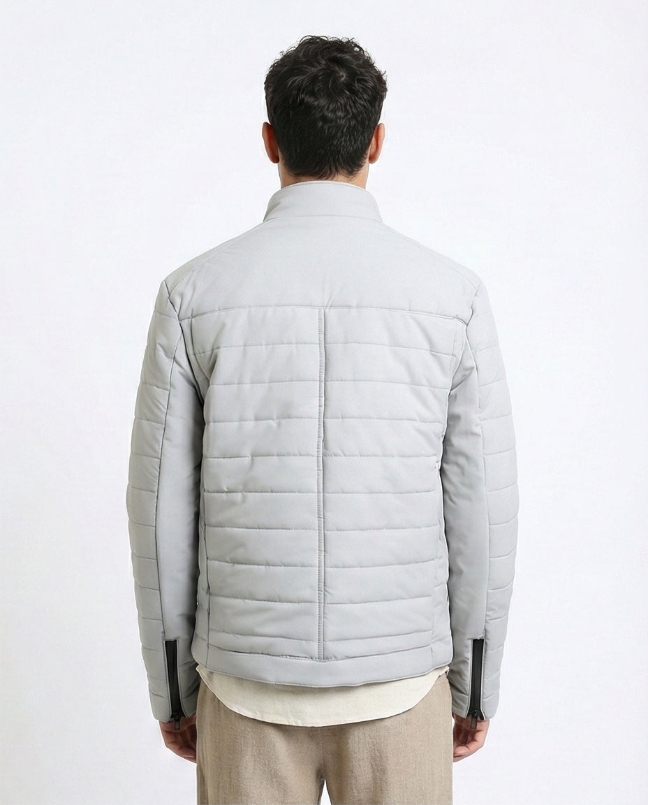 R211179 - Zipped Bomber Jacket with Side Pockets - Light Grey