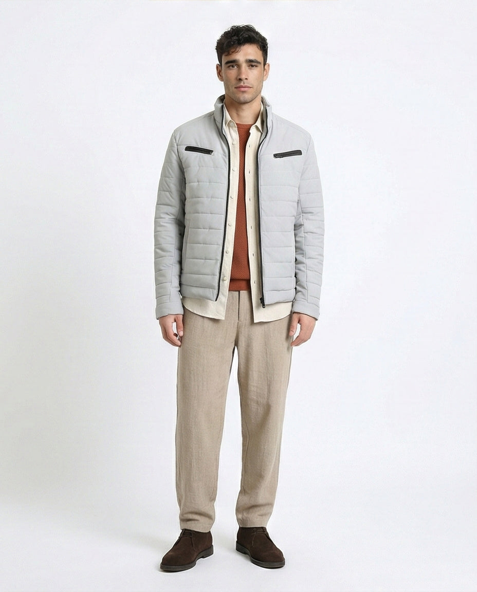 R211179 - Zipped Bomber Jacket with Side Pockets - Light Grey