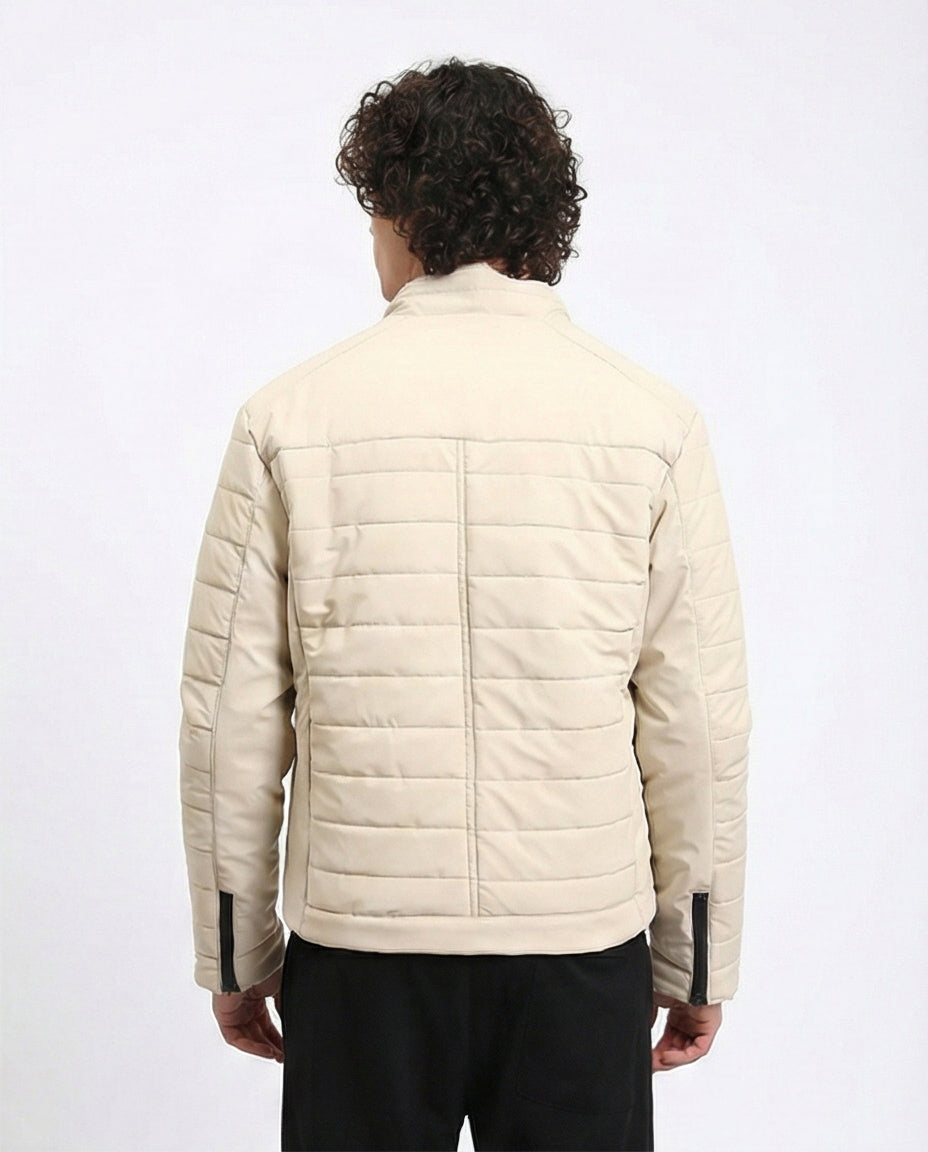R211180 - Zipped Quilted Jacket with Pockets - Light Beige