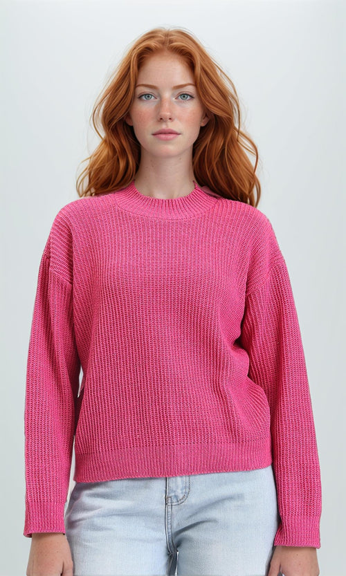 R211181 - Slip On Casual Knitted Pullover - Fuchsia