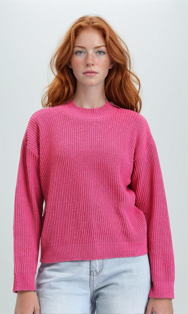 R211181 - Slip On Casual Knitted Pullover - Fuchsia