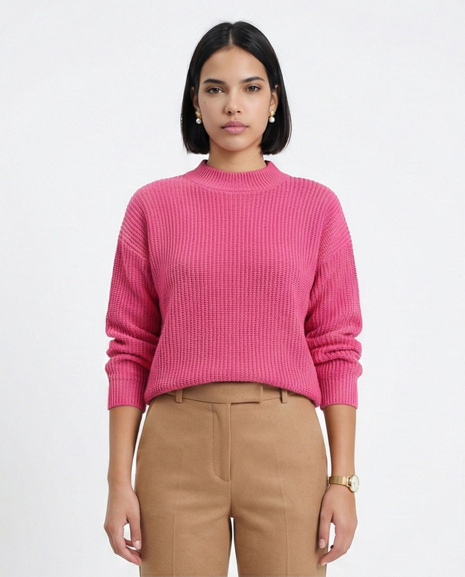 Slip On Casual Knitted Pullover - Fuchsia