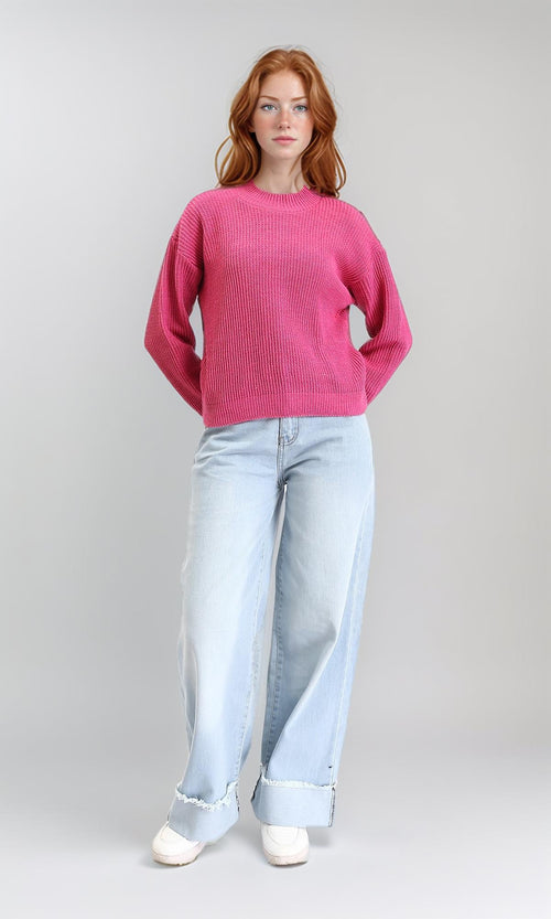 R211181 - Slip On Casual Knitted Pullover - Fuchsia