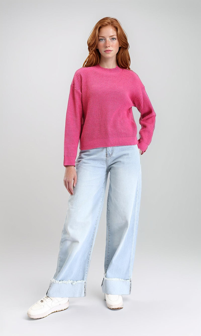 R211181 - Slip On Casual Knitted Pullover - Fuchsia