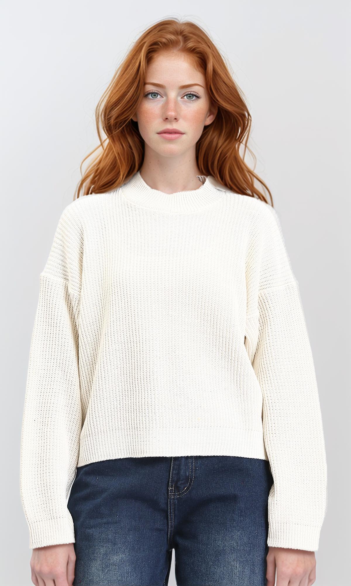 Slip On Casual Knitted Pullover - Off-White