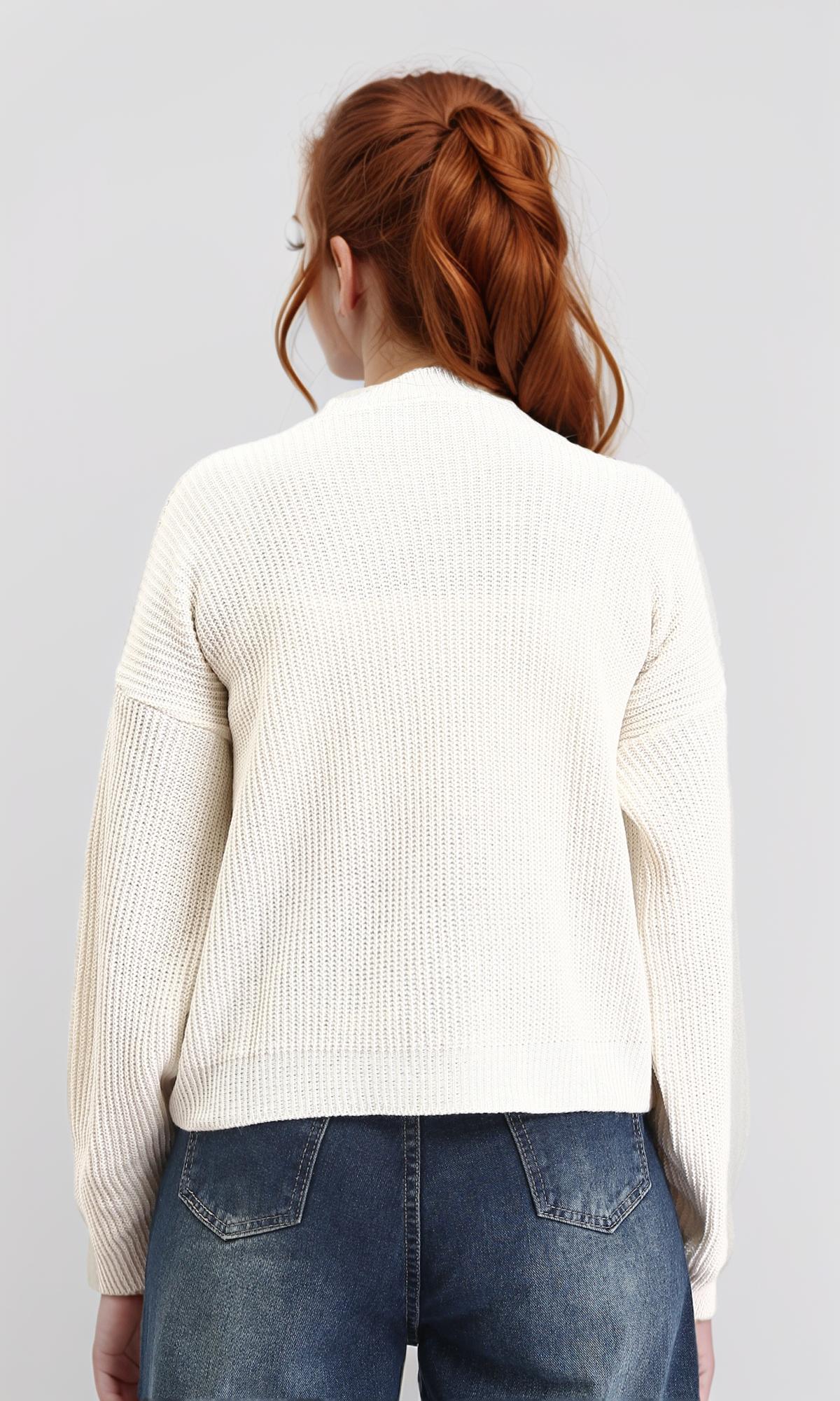 R211182 - Slip On Casual Knitted Pullover - Off-White