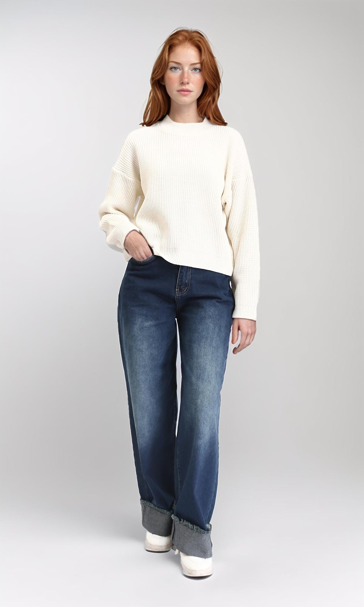 R211182 - Slip On Casual Knitted Pullover - Off-White