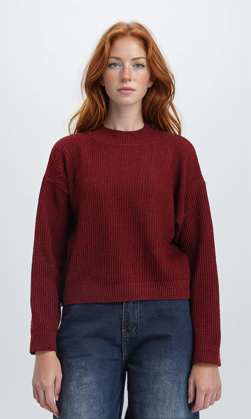 Slip On Casual Knitted Pullover - Burgundy