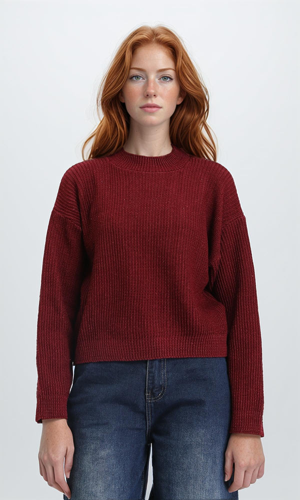 R211183 - Slip On Casual Knitted Pullover - Burgundy