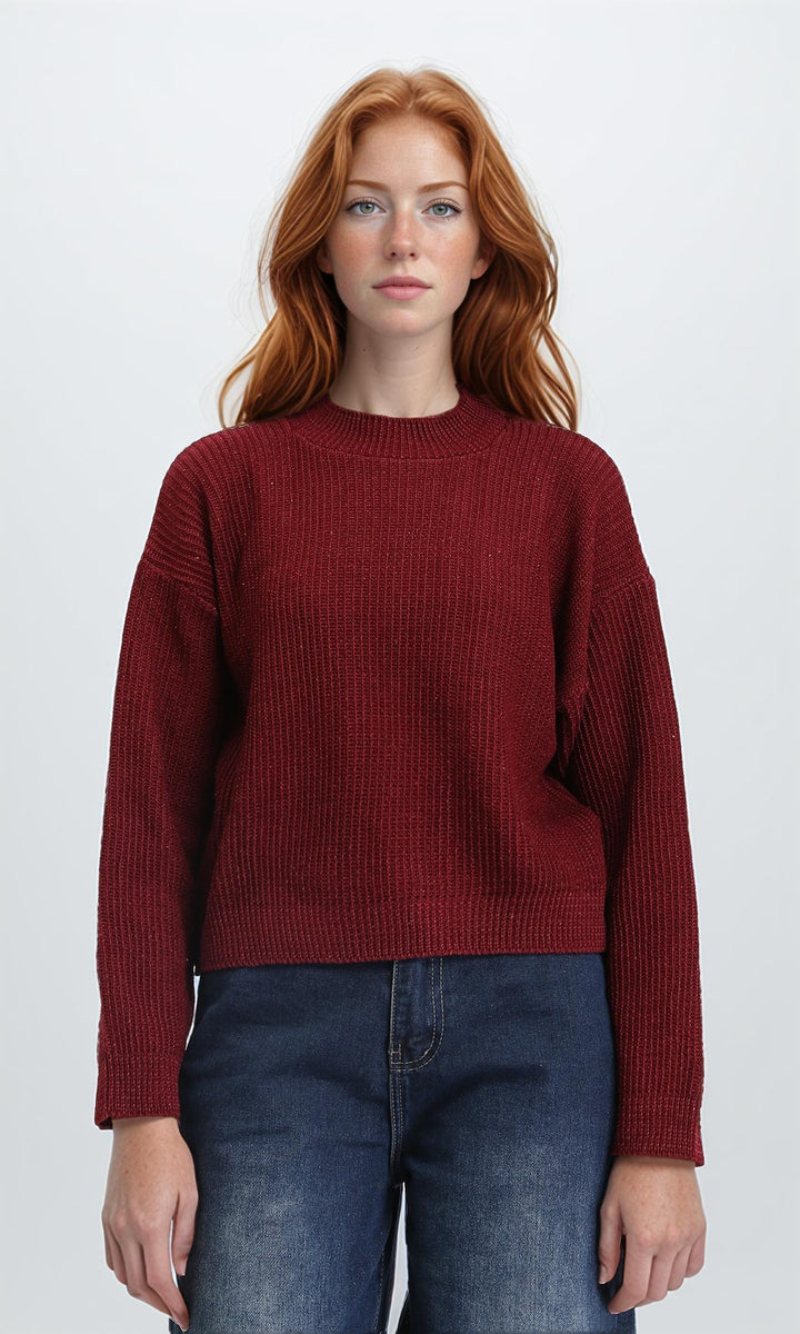 Slip On Casual Knitted Pullover - Burgundy
