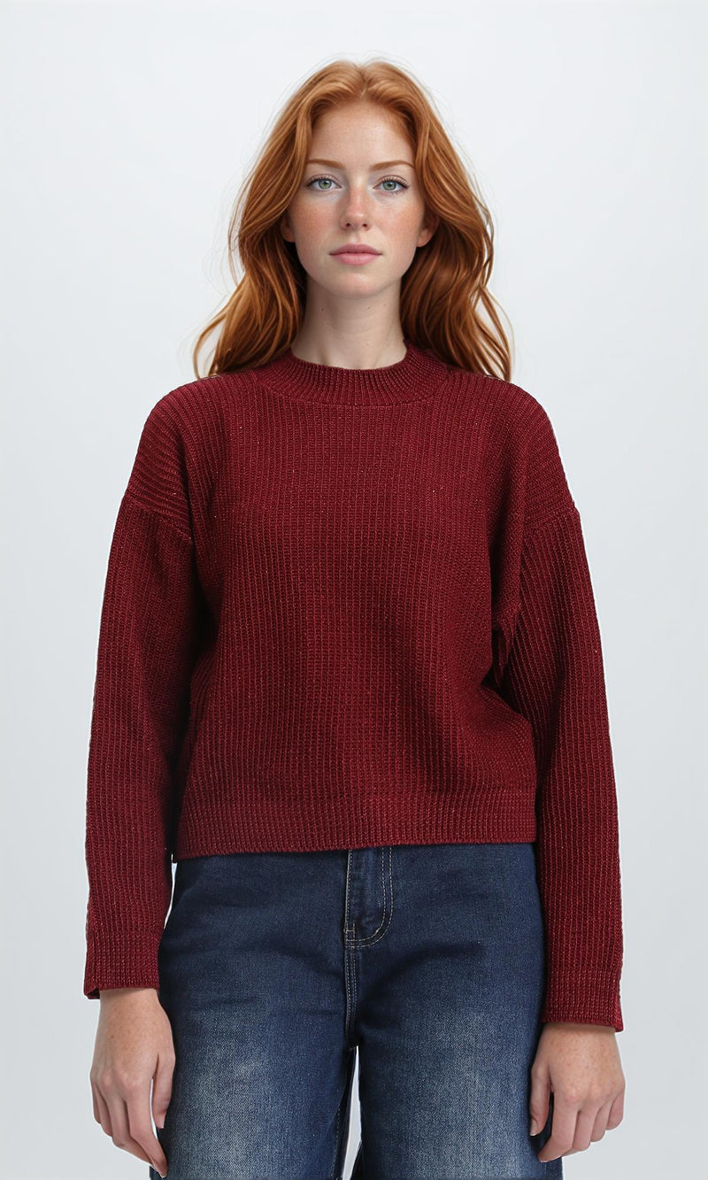R211183 - Slip On Casual Knitted Pullover - Burgundy