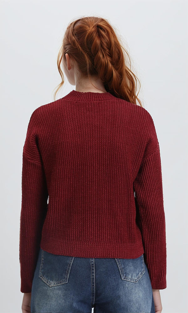 R211183 - Slip On Casual Knitted Pullover - Burgundy