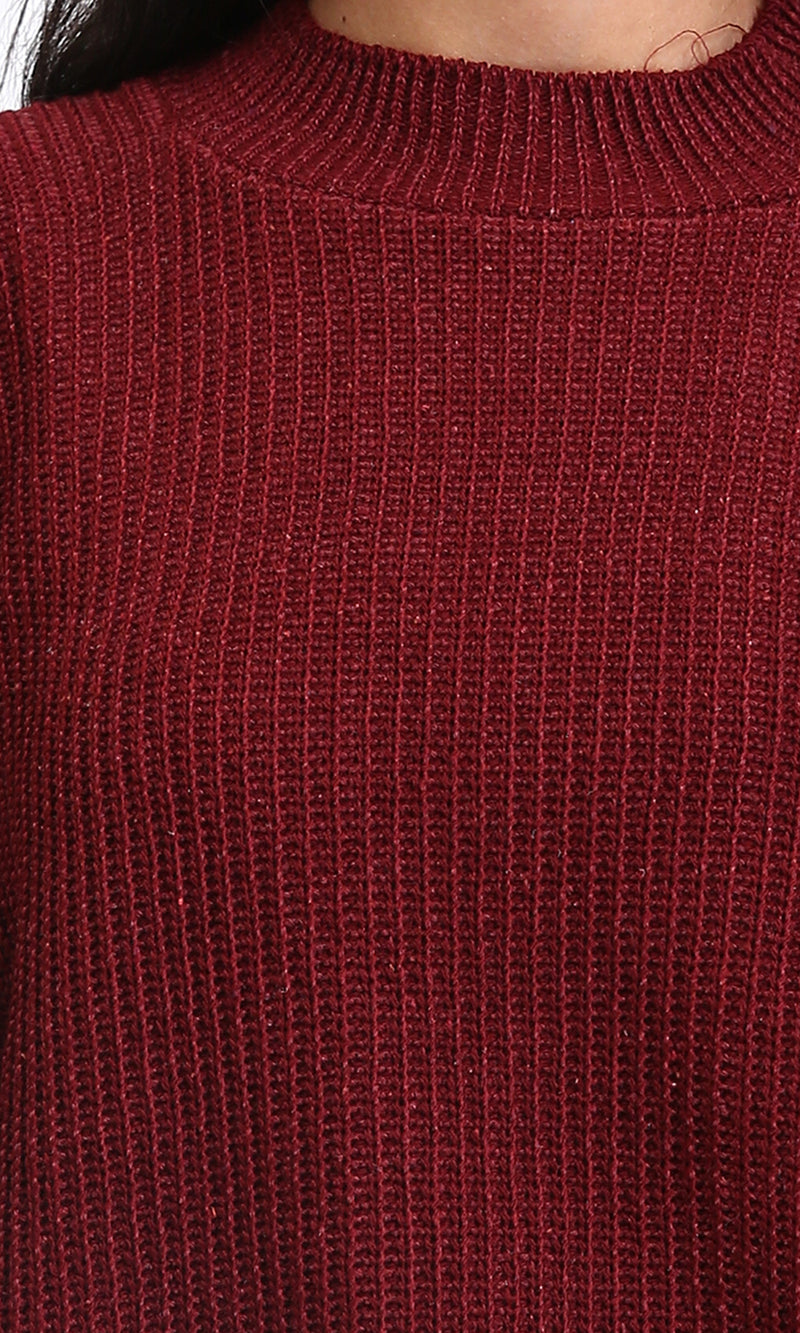 R211183 - Slip On Casual Knitted Pullover - Burgundy