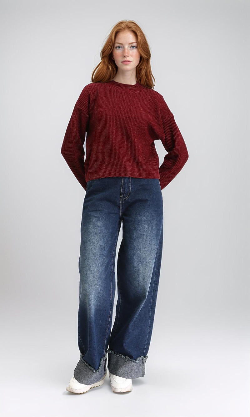 R211183 - Slip On Casual Knitted Pullover - Burgundy
