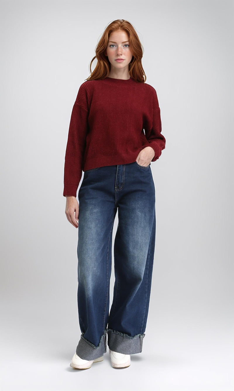 R211183 - Slip On Casual Knitted Pullover - Burgundy
