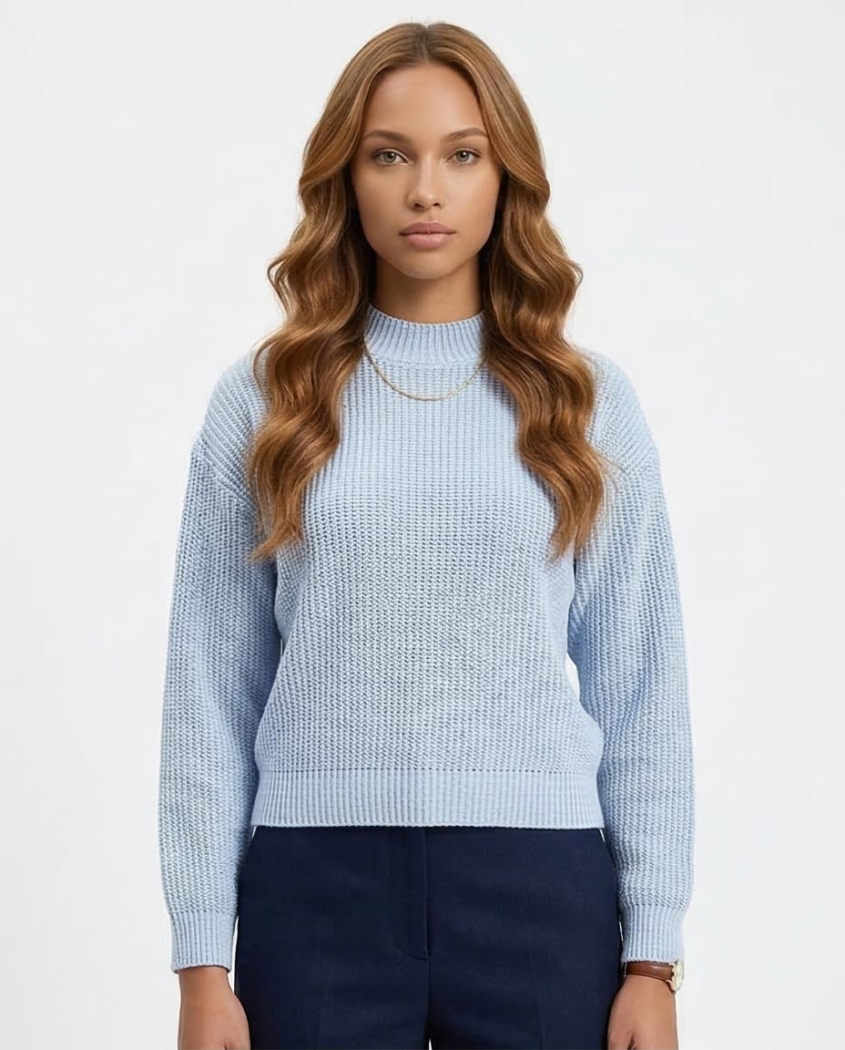 Women's Textured Mock-Neck Relaxed Knit Sweater - Ice Blue