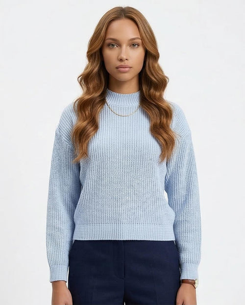 Women's Textured Mock-Neck Relaxed Knit Sweater - Ice Blue