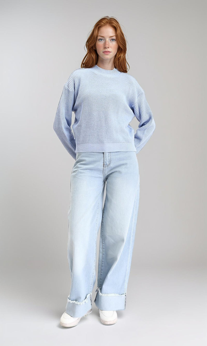 R211184 - Slip On Casual Knitted Pullover - Pastel Blue