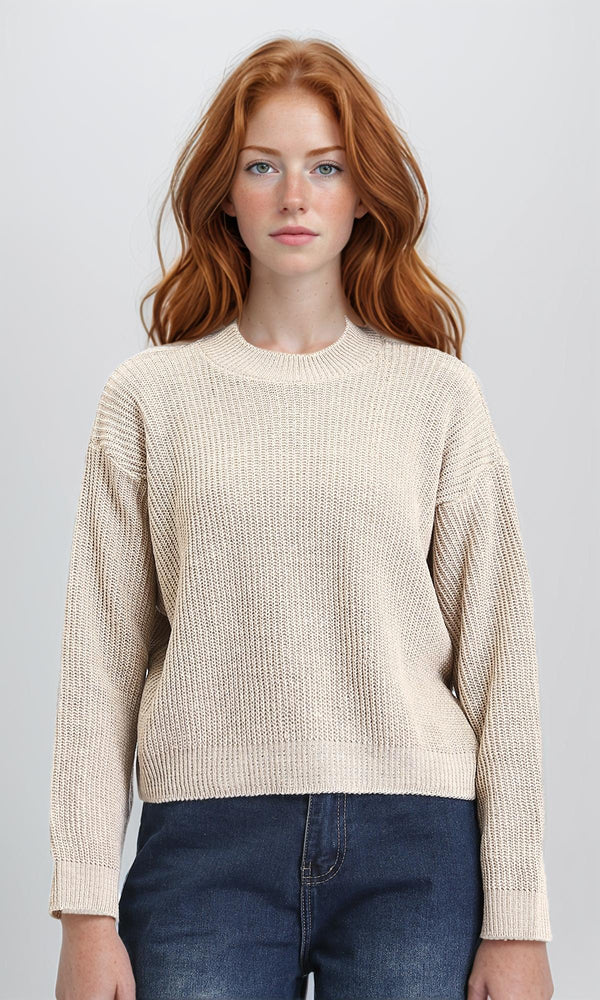 R211185 - Slip On Casual Knitted Pullover - Pastel Beige