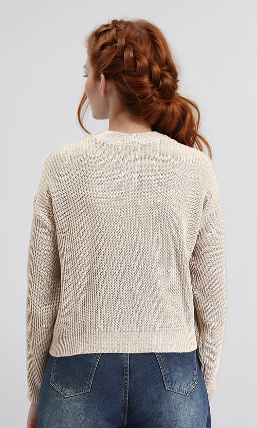 R211185 - Slip On Casual Knitted Pullover - Pastel Beige