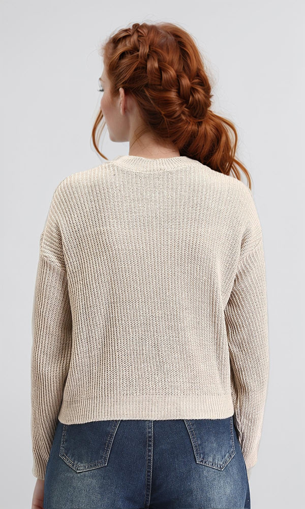 R211185 - Slip On Casual Knitted Pullover - Pastel Beige