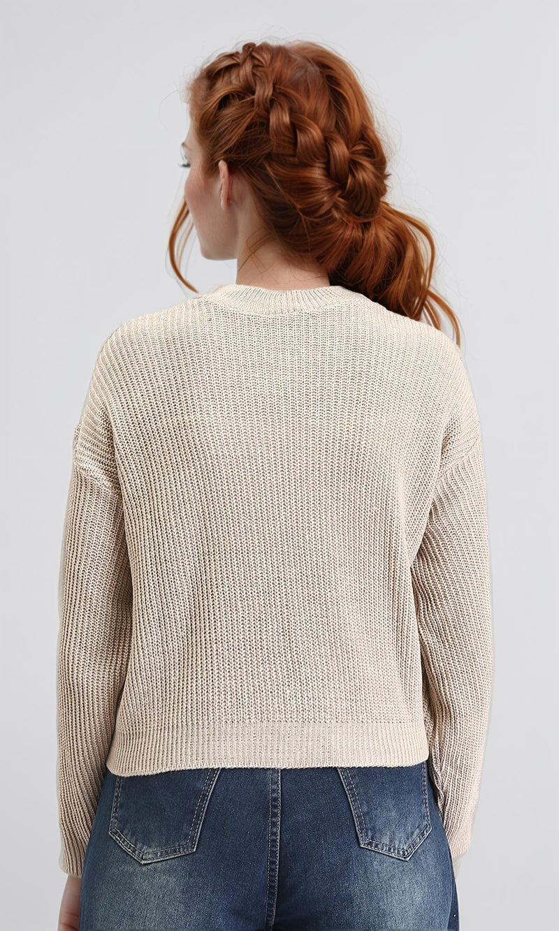 R211185 - Slip On Casual Knitted Pullover - Pastel Beige