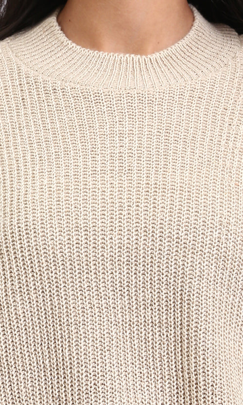 R211185 - Slip On Casual Knitted Pullover - Pastel Beige