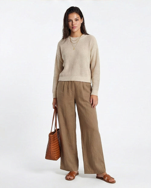 R211185 - Slip On Casual Knitted Pullover - Pastel Beige