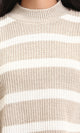 R211186 - Casual Striped Pullover with Ribbed Neck - Pastel Beige & White
