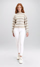 R211186 - Casual Striped Pullover with Ribbed Neck - Pastel Beige & White