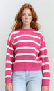 R211188 - Casual Striped Pullover with Ribbed Neck - Fuchsia & White