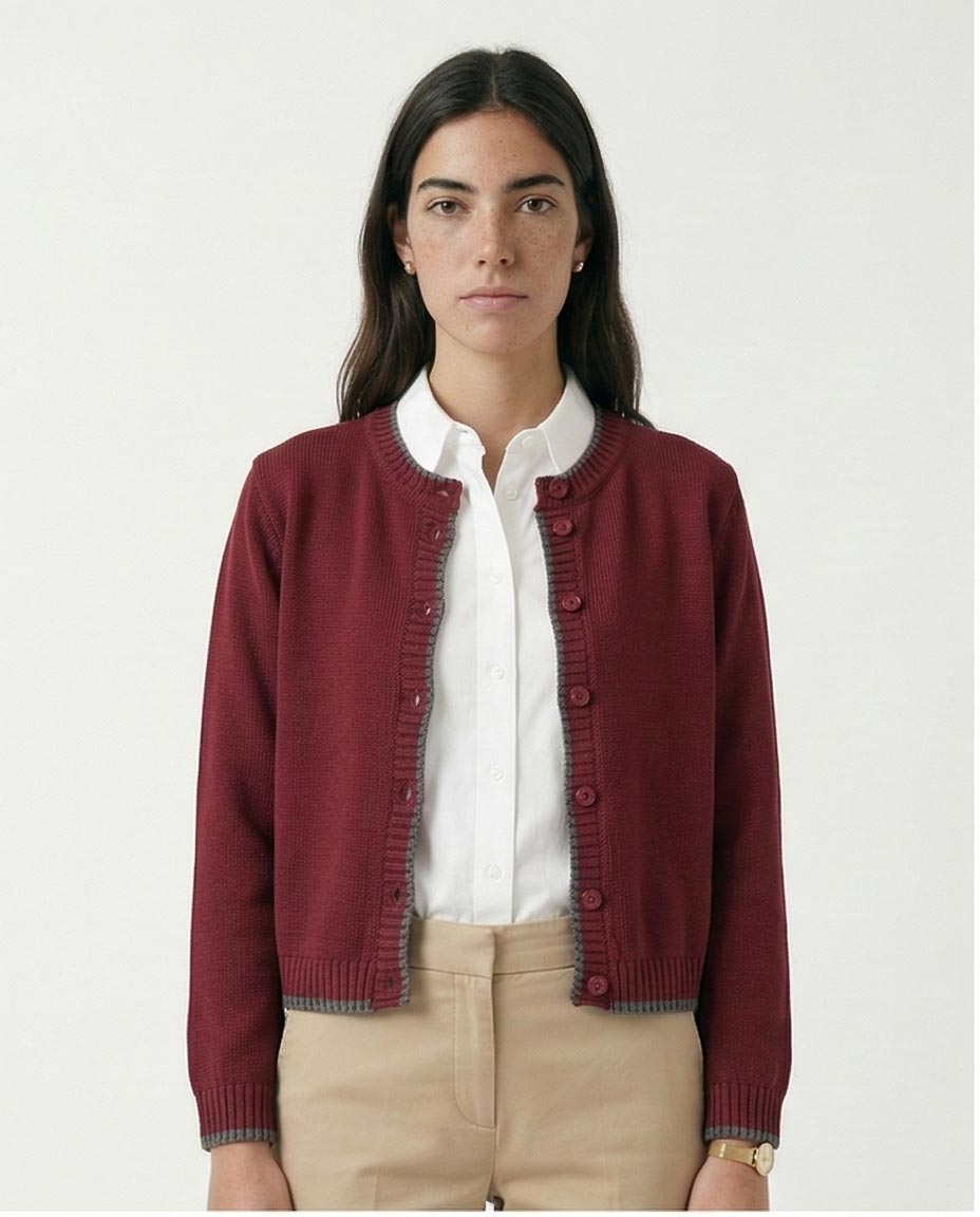 Men's Contrast-Trim Knit Cardigan - Burgundy & Charcoal